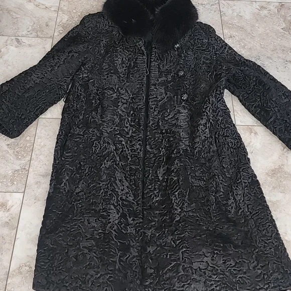 VINTAGE REAL FUR PERSIAN LAMB FOX FUR COLLAR LINED COAT EUC - Picture 10 of 15